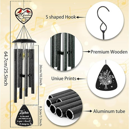 Memorial Gifts for Loss of Grandma- 36'' Memorial Wind Chimes for Outside, Sympathy Bereavement Condolence Grief Remembrance Funeral Gifts for Loss of Grandma, with S Hook Greeting Card
