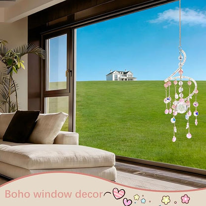 Geili Crystal Suncatchers for Windows Hanging,Spiral Crystal Sun Catchers Indoor Window,Boho Hanging Crystals for Decoration,Healing Wind Chimes Suncatcher Rainbow Maker for Outside(Pink)