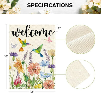 AVOIN colorlife Hummingbird Spring Flowers Garden Flag 12 x 18 Inch Double Sided, Seasonal Welcome Yard Outdoor Flag