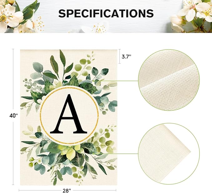 AVOIN colorlife Monogram Letter A Floral House Flag 28x40 Inch Double Sided Outside, Family Last Name Initial Yard Outdoor Decoration