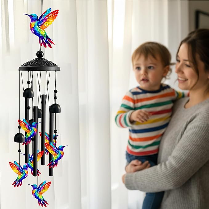 Wind Chimes for Outside, Deep Tone Memorial Windchimes for Patio Porch Balcony Decoration, Memorial Wind Chimes Gifts for Women Mom Grandma Sister (Hummingbird)