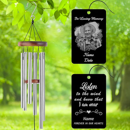 Personalized Custom Wind Chimes Memorial Engraved Gifts for Loss of Loved One Mother Dad Mom Dog Pet Customized Outdoor Sympathy Wind Chimes with Photo Text