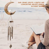 Solar Wind Chimes for Outside, Moon Hanging Solar Lights with Crackle Glass Ball, Waterproof LED Wind Chime Outdoor Decor for Garden Patio Yard, Memorial Gift for Mom Grandma