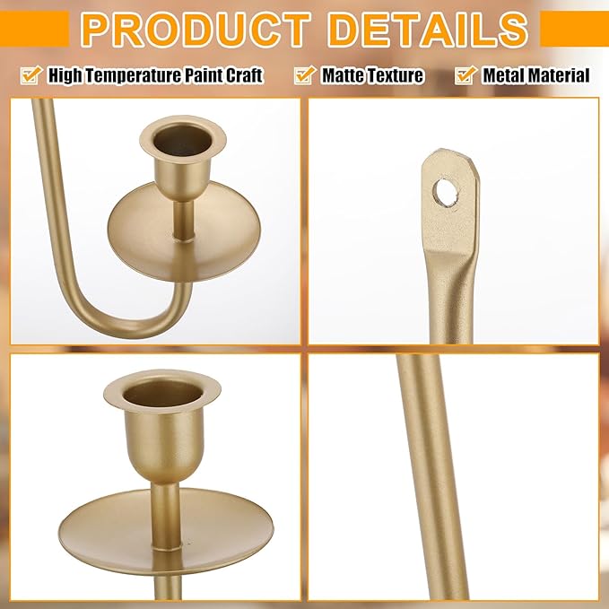 Tessco for you Metal Wall Mount Candle Sconces with 9.6" LED Flameless Taper Candles and Remote Timer 16.5" Wall Hanging Sconces Set for Living Room Fireplace Hallway Stairway(Gold,2 Set)