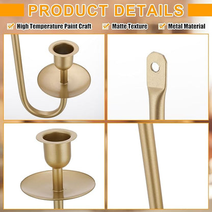 Tessco for you Metal Wall Mount Candle Sconces with 9.6" LED Flameless Taper Candles and Remote Timer 16.5" Wall Hanging Sconces Set for Living Room Fireplace Hallway Stairway(Gold,2 Set)