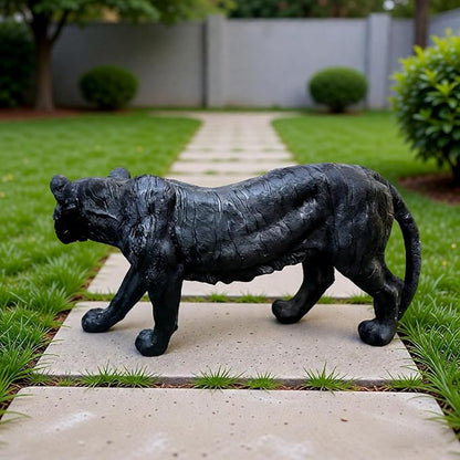 Large Black Tiger Statue Outdoor Garden Sculpture - 33.46" L x 15.75" H Weather Resistant Wildlife Animal Figurine Decor Feng Shui Protection Beast for Patio, Lawn, Yard, Pathway