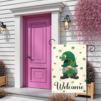 St Patrick’s Day Garden Flag 12x18 Inch Welcome Gnome with Shamrocks Double Sided Outdoor Yard Flags Irish Clover Decorations for Spring Porch Patio Lawn Farmhouse Seasonal Holiday Décor