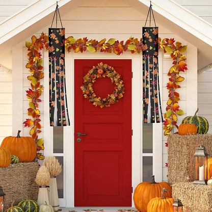 Thanksgiving Maple Leaf Print Windsock 2 PC Durable Machine Washable Outdoor Hanging Flag for Home Yard Garden Lawn Patio Party Fall Thanksgiving Holiday Decoration