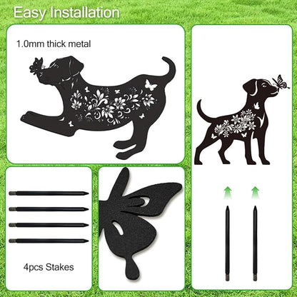 Dog Garden Stake Outdoor Yard Decor – Set of 2 Metal Labrador Lawn Ornament, Cute Labrador Lover Gift for Women Men, Weather-Resistant Dog Silhouette Statues Yard Art for Patio