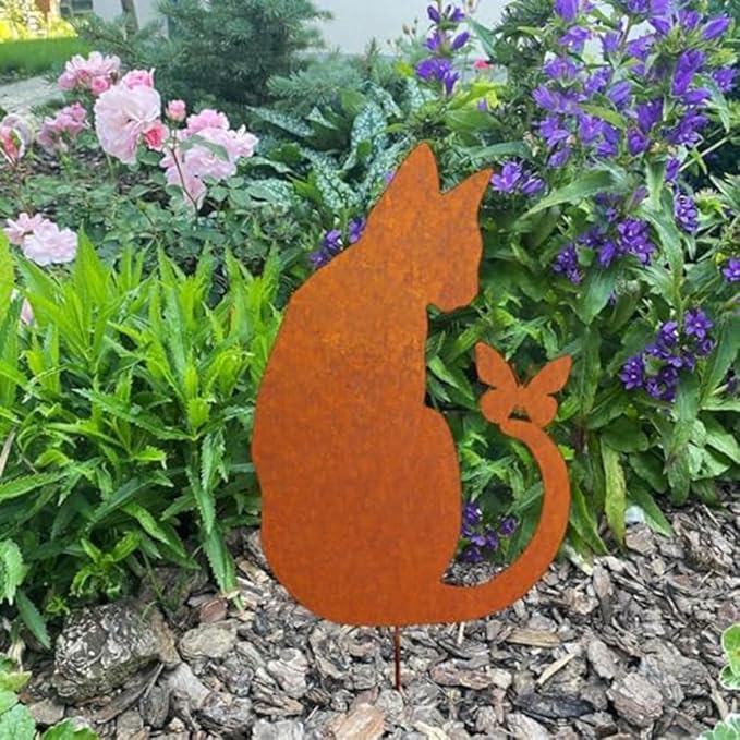 Sitting Cat Garden Statue Rustic Iron Outdoor Ornament for Yard or Patio Decoration(Sitting cat)