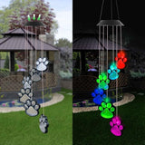 Paw Print Solar Wind Chimes, Color Changing Outdoor Paw Print Solar Lights, Dog Cat Paw Prints Wind Chimes Hanging Patio Lights for Garden Decor,Best Gifts for Dog & Cat Pets Lovers