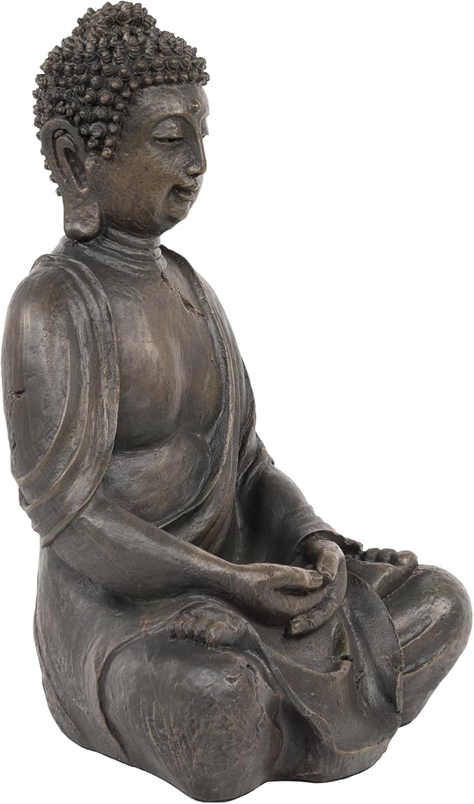Alpine Corporation 15" Tall Indoor/Outdoor Meditating Buddha Statue, Tabletop Garden Decor, Bronze