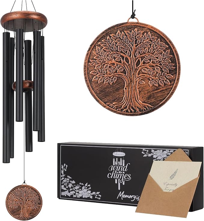 Memorial Wind Chime, Outdoor Decorative Wind Chime, Featuring a Pattern of a Tree of Life. It is an Excellent Gift, Suitable for Garden Decoration, Terrace or Porch. (34inch)