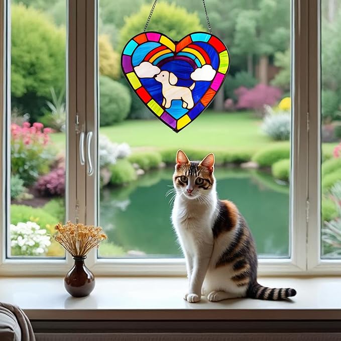 Stained Glass Window Hanging, Sun Catchers Glass Panel Window Suncatcher Panel for Mom,Wife,Grandmother,Women, Men, Garden Hanging for Christmas Mother's Day (Dog)