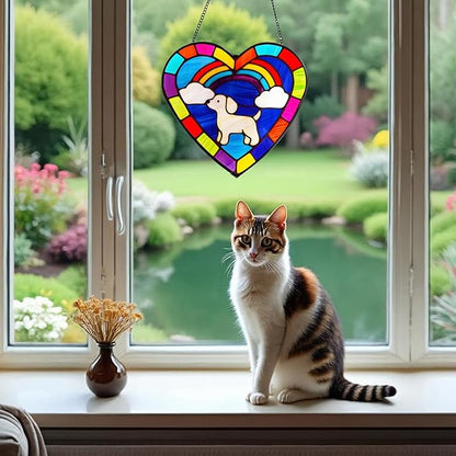 Stained Glass Window Hanging, Sun Catchers Glass Panel Window Suncatcher Panel for Mom,Wife,Grandmother,Women, Men, Garden Hanging for Christmas Mother's Day (Dog)