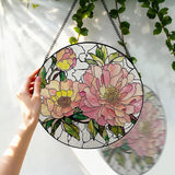 Stained Glass Window Hanging, 8 Inch Peony Suncatcher, Floral Sun Catchers Indoor Window, Pink Flower Suncatchers for Windows Spring Home Garden Decor Panel, Mothers Day Birthday Gifts for Mom Grandma