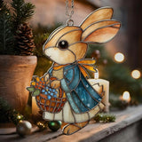Whimsical Rabbit Floral Mosaic Decor Acrylic Suncatcher Stained Glass Effect Window Car Hanging Christmas Ornament Indoor Outdoor Decor Garden Sun Catcher Panel for Easter Lover for Women Mom Grandma
