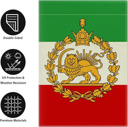 12x18in Iran Garden Flag Double Sided Lion Sun and Crown Design, Indoor Outdoor Yard Decor