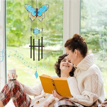 MUMTOP Butterfly Wind Chimes for Outside, Stained Glass Wind Chime Windchimes for Patio, Outdoor,Garden,Yard,Coastal,Window,Home Decor or Gifts for Women(Colorful)