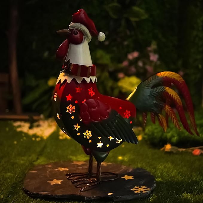 LIFFY Metal Rooster Yard Decor,18" Metal Chicken Outdoor Decor with Solar Light,Garden Rooster Statues for Outside,Patio Decorative Ornaments for Home Backyard Landscape