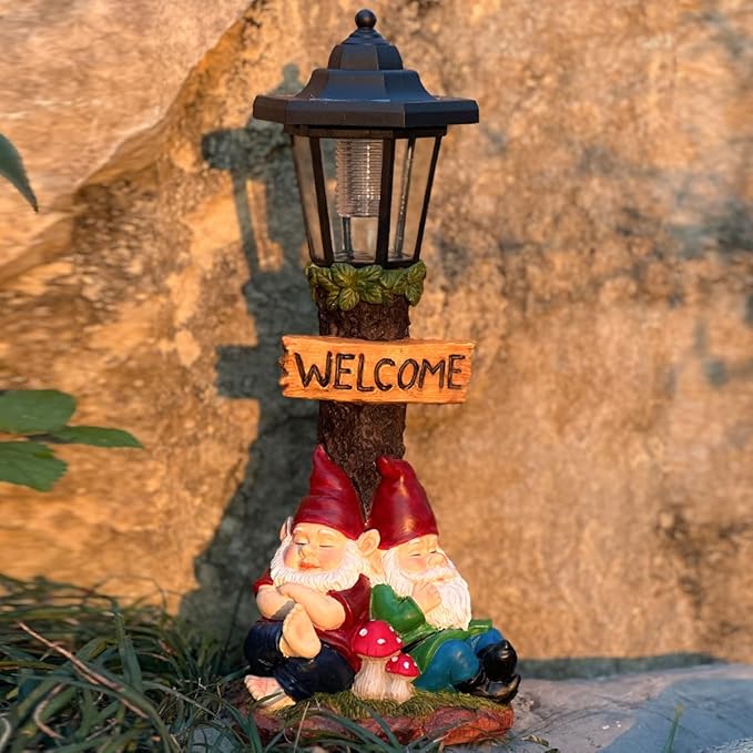 Garden Gnome Statue with Solar Lights,Outdoor Figurine Light for Outside Landscape,Lawn Yard, Path、Patio Sculptures Decor - Unique Gift for Grandmothers, Women,Sisters for Christmas Birthday