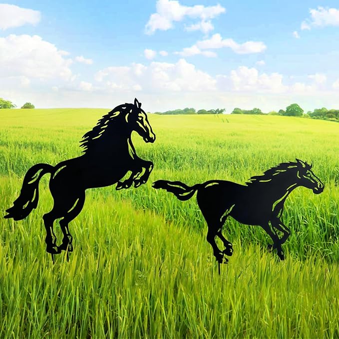 TIGGSY Horse Metal Decorative Garden Stakes Horse Gifts for Women/Men Horse Lovers Gifts Silhouette Statues for Yard Art, Outside, Patio, Outdoor Decor, Garden Decorations, Lawn Ornaments