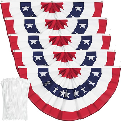 USA Pleated Fan Banner American Bunting Flag with Canvas Header and Brass Grommets for 4th of July Memorial Day Indoor Outdoor Decoration (5, 2x4 Feet)