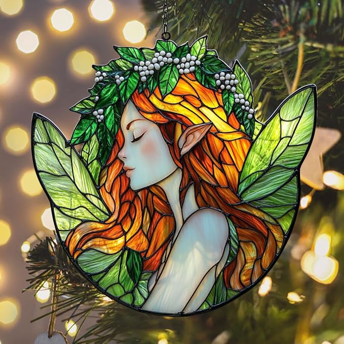 Healing Fairy Acrylic Suncatcher Stained Glass Effect Window Car Hanging Christmas Ornament Indoor Outdoor Decor Garden Sun Catcher Panel for Fairy Lover for Women Mom Grandma