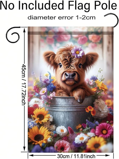 Highland Cow Garden Flags For Outside 12x18 Double Sided Rustic Farmhouse Floral Spring Summer Welcome Yard Sign Decor Cute Gifts For Women Mom Mothers Day Outdoor Lawn Ornament
