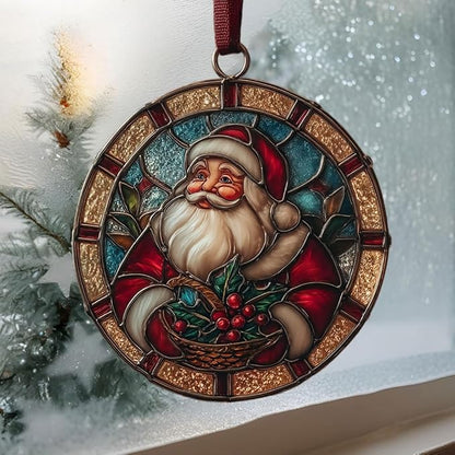 Santa Giving Presents Acrylic Suncatcher Stained Glass Effect Window Car Hanging Christmas Ornament Indoor Outdoor Decor Garden Sun Catcher Panel for Women Mom Grandma