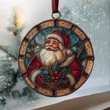 Santa Giving Presents Acrylic Suncatcher Stained Glass Effect Window Car Hanging Christmas Ornament Indoor Outdoor Decor Garden Sun Catcher Panel for Women Mom Grandma