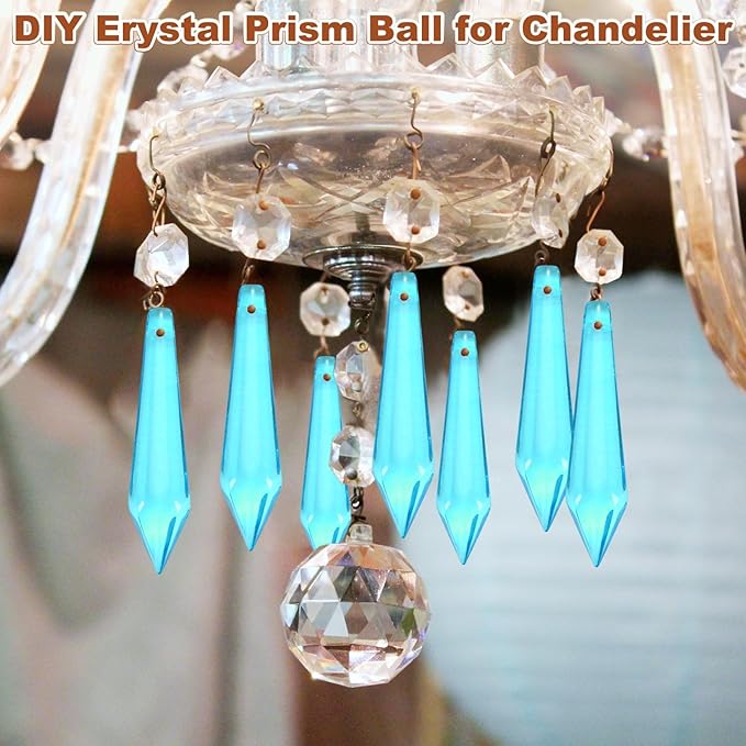 M METERXITY 10-Pack Crystal Icicle Prisms, 53mm/2.09 Inch Chandelier Pendant Maker Hanging Crystals Chandelier Prisms for Home/Windows/Garden/DIY Decoration[Lake Blue]