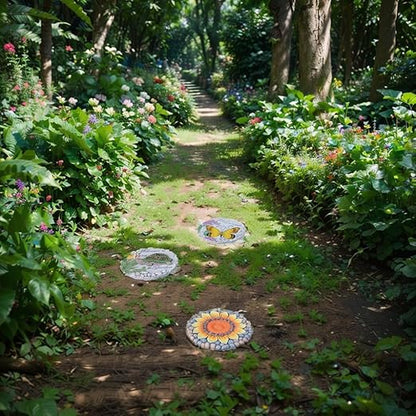 Sunflower Stepping Stones - Outdoor Garden Pavers for Walkway - Decorative Stones 9.5*9.5*0.7 Inch LC Lcdecohome