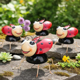 Cruis Cuka Metal Yard Art Garden Decor for Outside Cute Red Ladybugs Lawn Patio Ornaments Backyard Decorations Garden Gifts for Mom - Set of 4