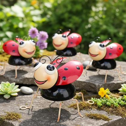 Cruis Cuka Metal Yard Art Garden Decor for Outside Cute Red Ladybugs Lawn Patio Ornaments Backyard Decorations Garden Gifts for Mom - Set of 4