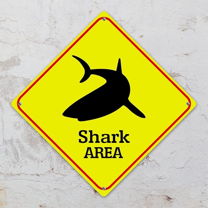 Fierce Fish Crossing Sign Caution Fierce FishXing Sign Street Sign Wildlife Novelty Road Fence Wall Decor Warning Metal Tin Sign For Indoor Outdoor Highway10x10in
