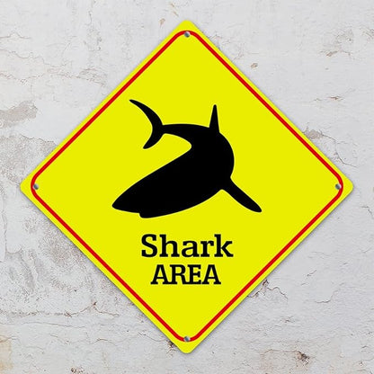 Caution Fierce Fish Crossing XING Tin Sign Fierce Fish Area Warning Street Sign Ocean Animal Novelty Caution Road Sign for Home Man Cave Door Porch Garden 15x15in