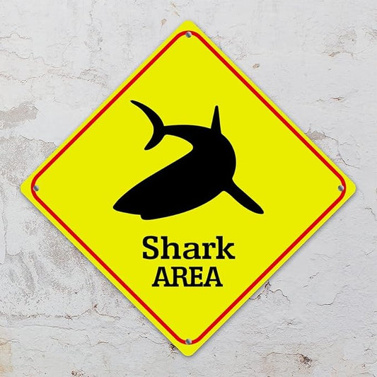 Caution Fierce Fish Crossing XING Tin Sign Fierce Fish Area Warning Street Sign Ocean Animal Novelty Caution Road Sign for Home Man Cave Door Porch Garden 15x15in