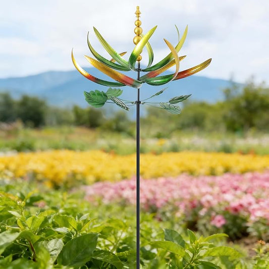 Wind Spinners for Yard and Garden, Wind Spinners Outdoor Large Metal, 80 inch Kinetic Wind Sculptures, Yard Decorations Outdoor (Yellow Green)