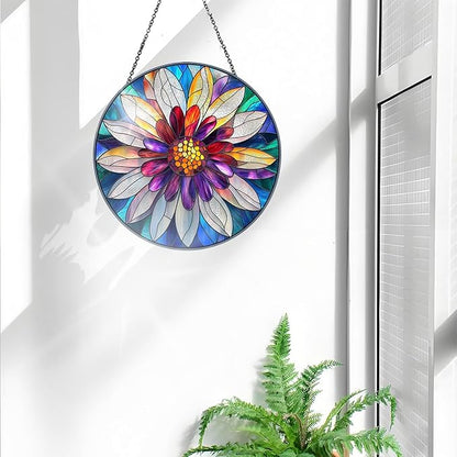 Bimkole Flower Stained Glass Suncatcher Window Hanging - Petals Indoor Window or Doorway Decoration - Handmade Sun Catcher Decor for Garden Home Christmas & Birthday Gifts 7.87x7.87 inch