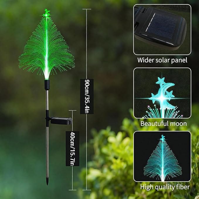 Solar Christmas Tree Lights, Christmas Decorations Outdoor, with 7 Color Changing Jellyfish Lights, Waterproof Solar Powered Christmas Tree for Outdoor Garden Pathway Xmas Decor（2 Pack