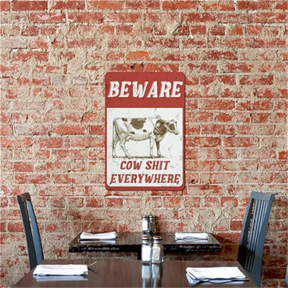 QHOVPA Farm Yard Sign Lawn Sign Metal Sign, Beware Cow Shit Everywhere Sign for Home Farmhouse or Business Use 8x12 inches Signage