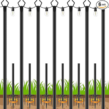 AHRLHR 7 Pack String Light Poles,Poles for Outdoor String lights10 Ft Metal Poles with Fork for Outdoor String Lights,Outdoor Light Poles with Fork,Patio,Deck,Backyard