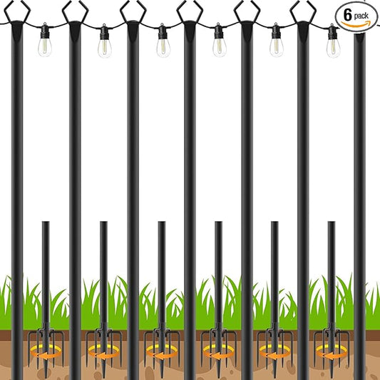 AHRLHR 7 Pack String Light Poles,Poles for Outdoor String lights10 Ft Metal Poles with Fork for Outdoor String Lights,Outdoor Light Poles with Fork,Patio,Deck,Backyard