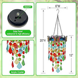 Hanging Solar Lanterns Outdoor Chandelier,Colorful Metal Butterfly with Acrylic Crystal Wind Chimes for Outside,Solar Lights Color Changing LED Outdoor Decorative for Paito,Porch,Yard