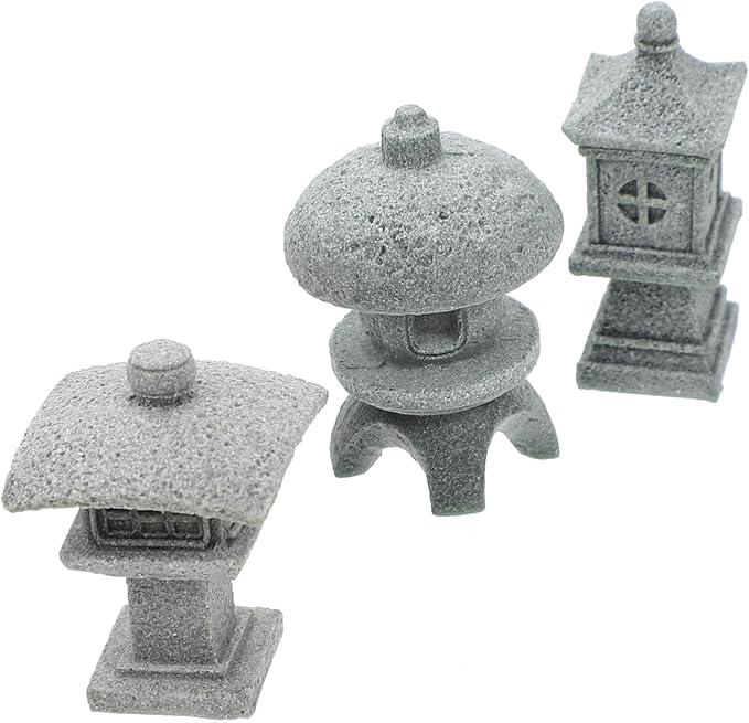 Milisten 3Pcs Pavilion Shaped Garden Decor Outdoor Micro Landscaping Ornament Weather Resistant Statues for Garden Balcony Unique Home Office Decoration