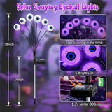 Halloween Decorations Outdoor, 4 Pack 24 LED Solar Purple Scary Eyeball Swaying Lights, Purple Solar Firefly Light Waterproof Outdoor Garden Lights for Halloween Yard Garden Lawn Party Flower Bed