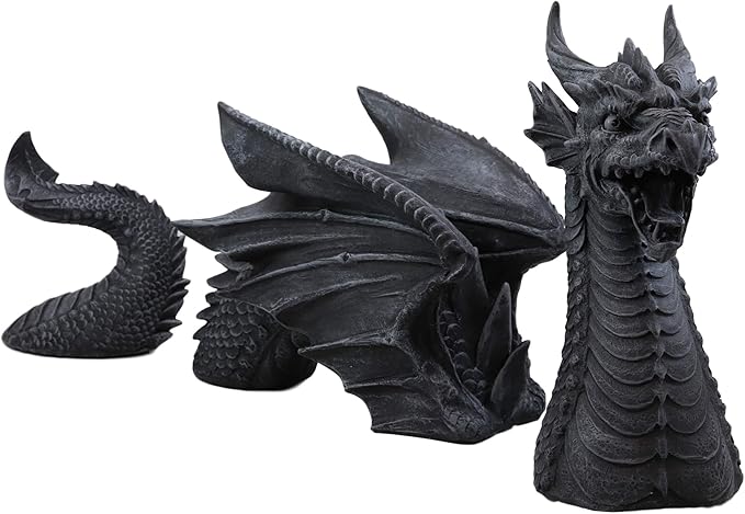 Ebros Swimming Castle Moat Mordor Dragon Lawn Garden Centerpiece Statue 3 Piece 21" Total Length Faux Stone Resin Finish Dungeons and Dragons Decor Figurine