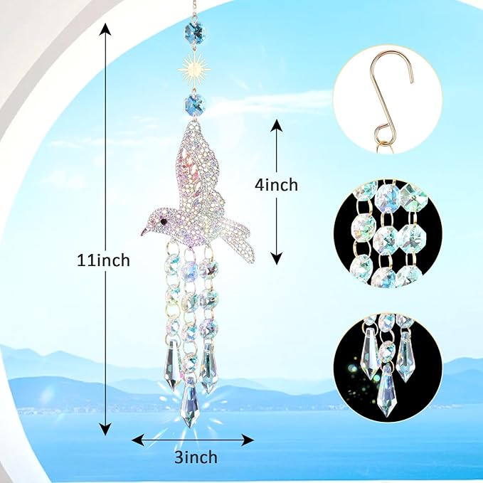 Hummingbird Crystal Sun Catcher Sparkling Prism Decor for Windows and Gardens Catch Light and Create Beautiful Rainbow Reflections Indoor Outdoor Hanging Ornament