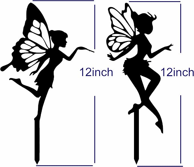 Garden Stake Metal Outdoor Decoration - Fairy With Magic Garden Stakes Outdoor Garden Decor Fairy Art Lawn Garden Silhouette Black Fairy Silhouette Stake for Yards, Gardens Spring Decor - Set of 2